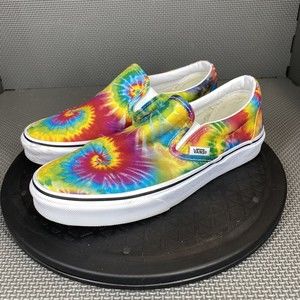Vans Classic Slip On Sneaker Women 7 1/2 Rainbow Tie Dye Spiral Colorful Skater